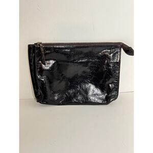Eileen Fisher LN Black Crackle Leather Clutch Handbag Purse Zip Top Pouch